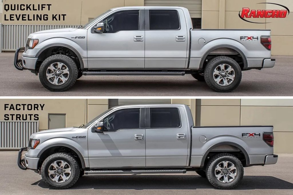 Ford F-150 antes y después, con Quicklift Rancho RS9000XL, en talleroffroad.cl