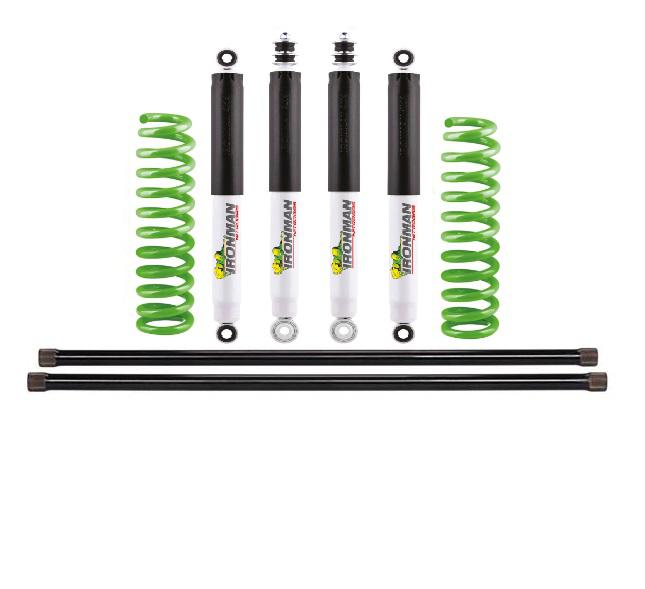Kit de suspensión Ironman4x4 para Mitsubishi Montero Sport, disponible en Talleroffroad.cl. Mejora la capacidad off-road de tu Montero Sport con mayor confort y resistencia en los terrenos más duros de Chile.