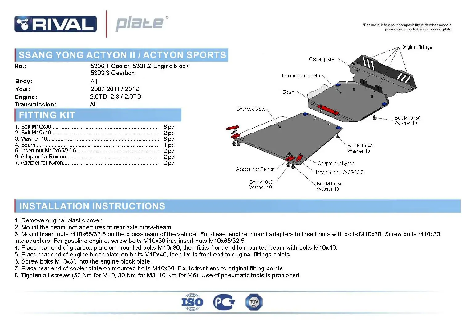 Skid Plates Marca Rival - Para Ssangyong Actyon Sport (estanque De Combustible) - Imagen 3