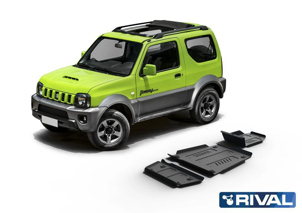 Pack De Skid Plate Marca Rival - Para Suzuki Jimny 2005 Al 2018 (3 Placas De Acero 3mm)