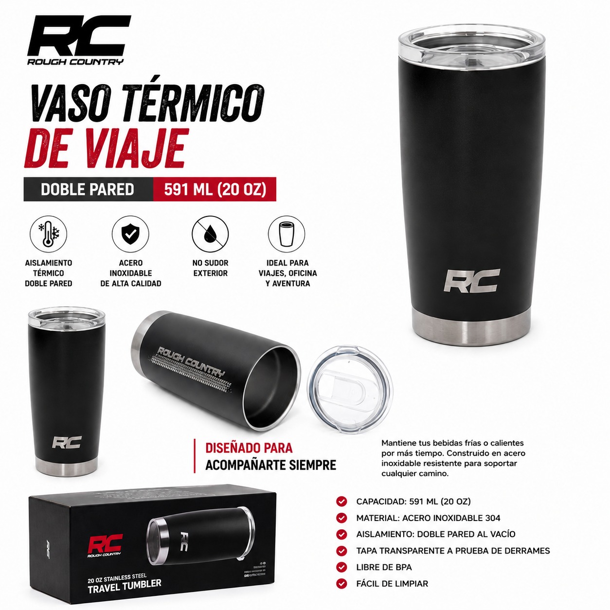 Vaso térmico Rough Country, doble pared, 591 ml (20 oz) | RC T20